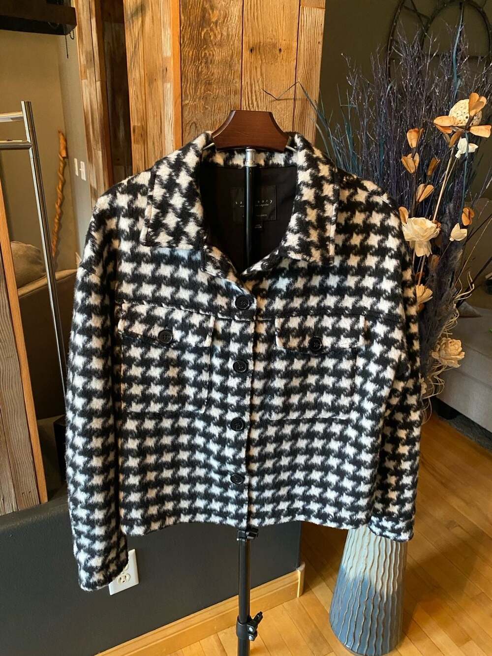 Sanctuary Black White Houndstooth Shacket Jacket Small